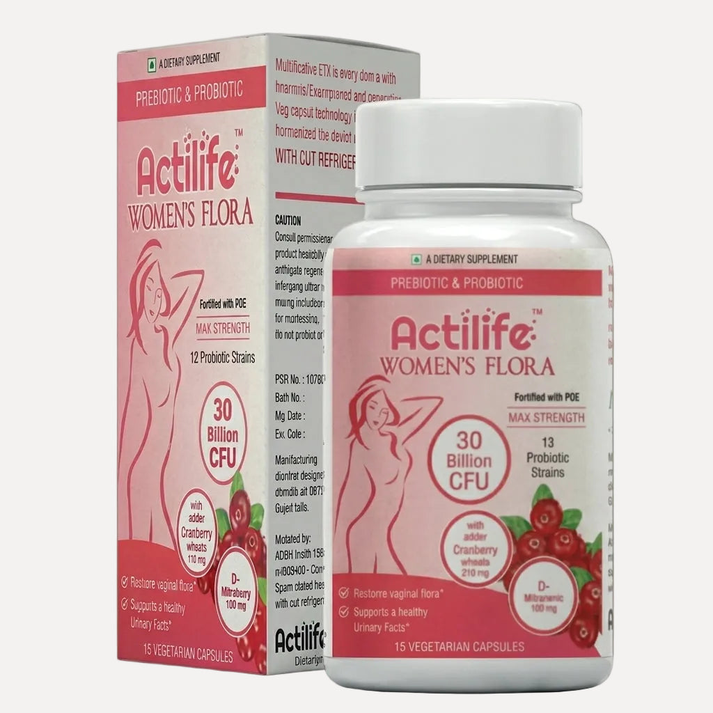 Actilife Women's Flora 15 Vegetarian Capsules - Prebiotic & Probiotic Supplement with 30 Billion CFU, 13 Probiotic Strains, Cranberry & D-Mannose for Vaginal Flora and Urinary Health

