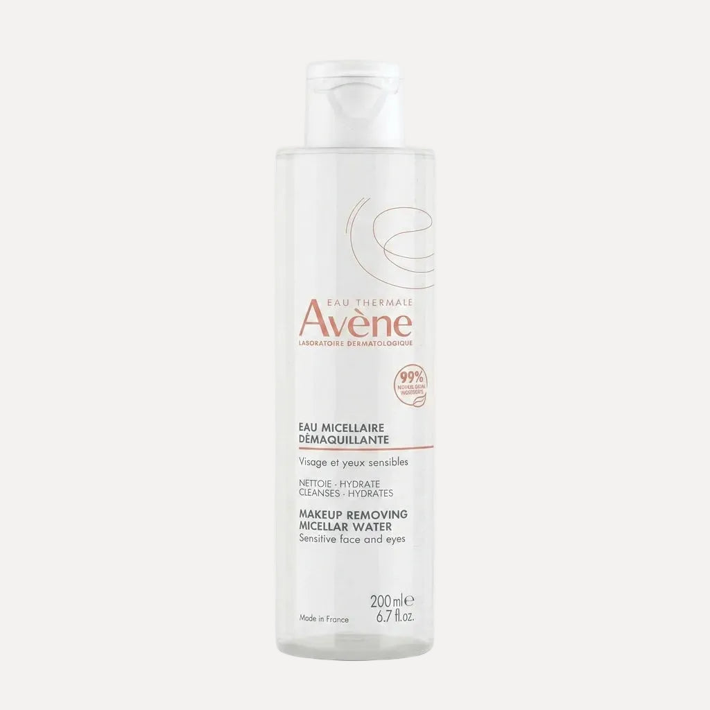 Avene makeup removing micellar water bottle on a white background