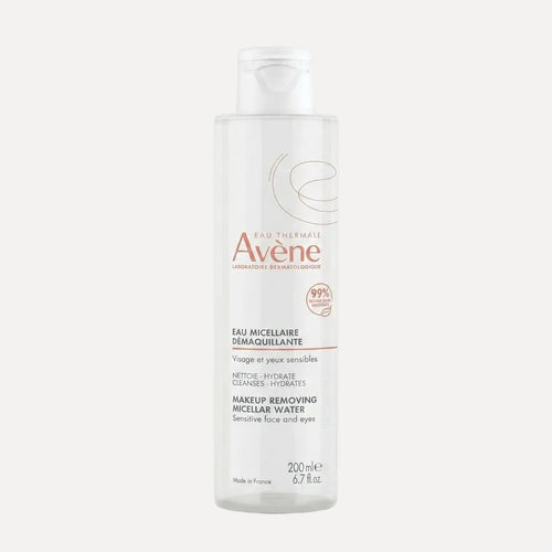 Avene makeup removing micellar water bottle on a white background