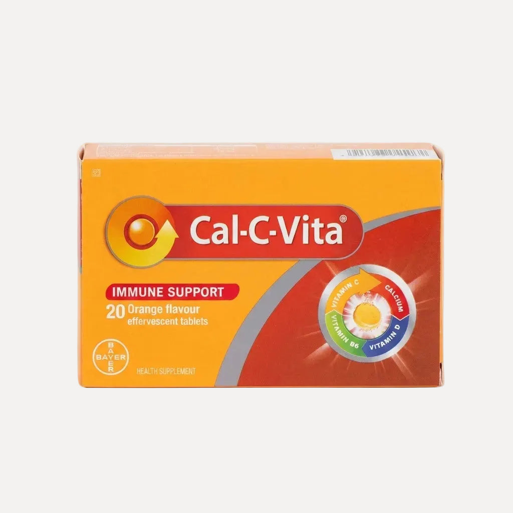 Cal-C-Vita Effervescent 20 Tablets – orange-flavoured vitamin C, calcium, and vitamin D supplement