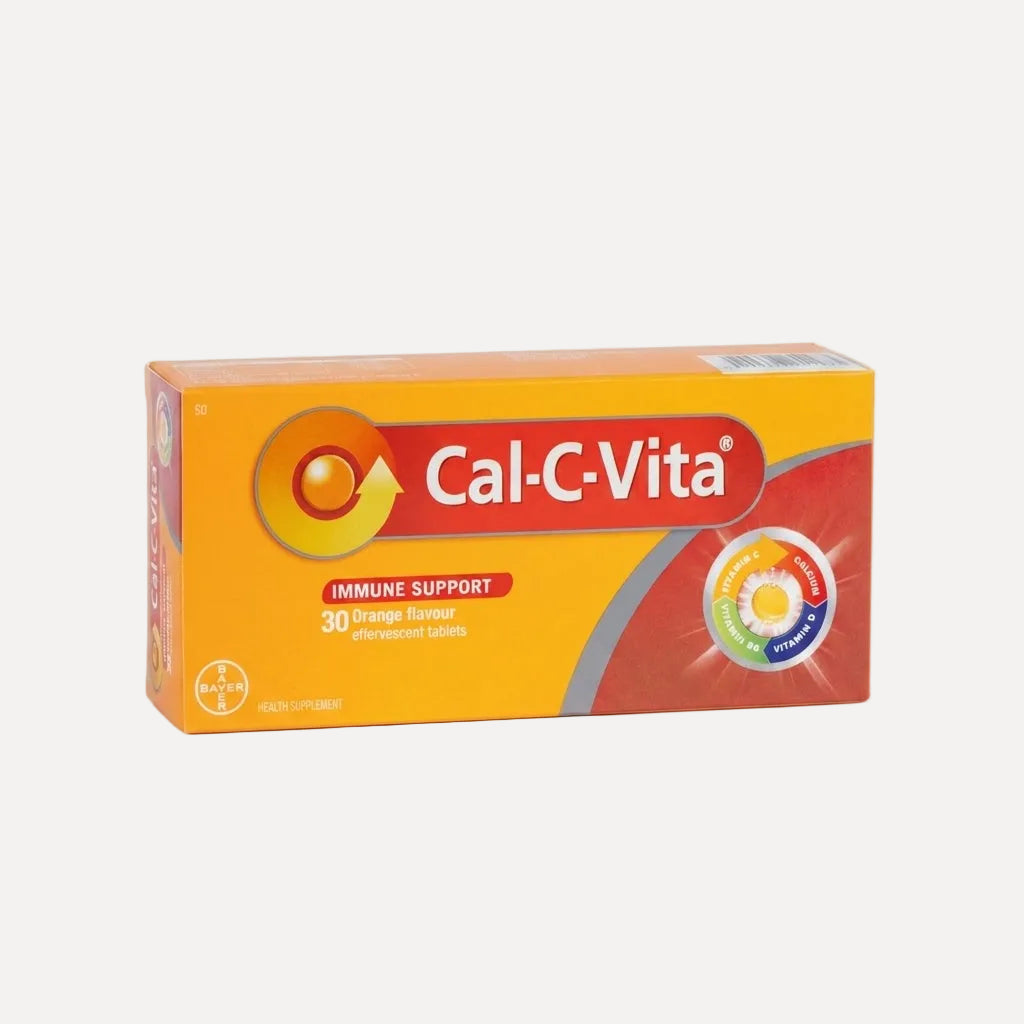 Cal-C-Vita Effervescent 30 Tablets – orange-flavoured vitamin C, calcium, and vitamin D supplement