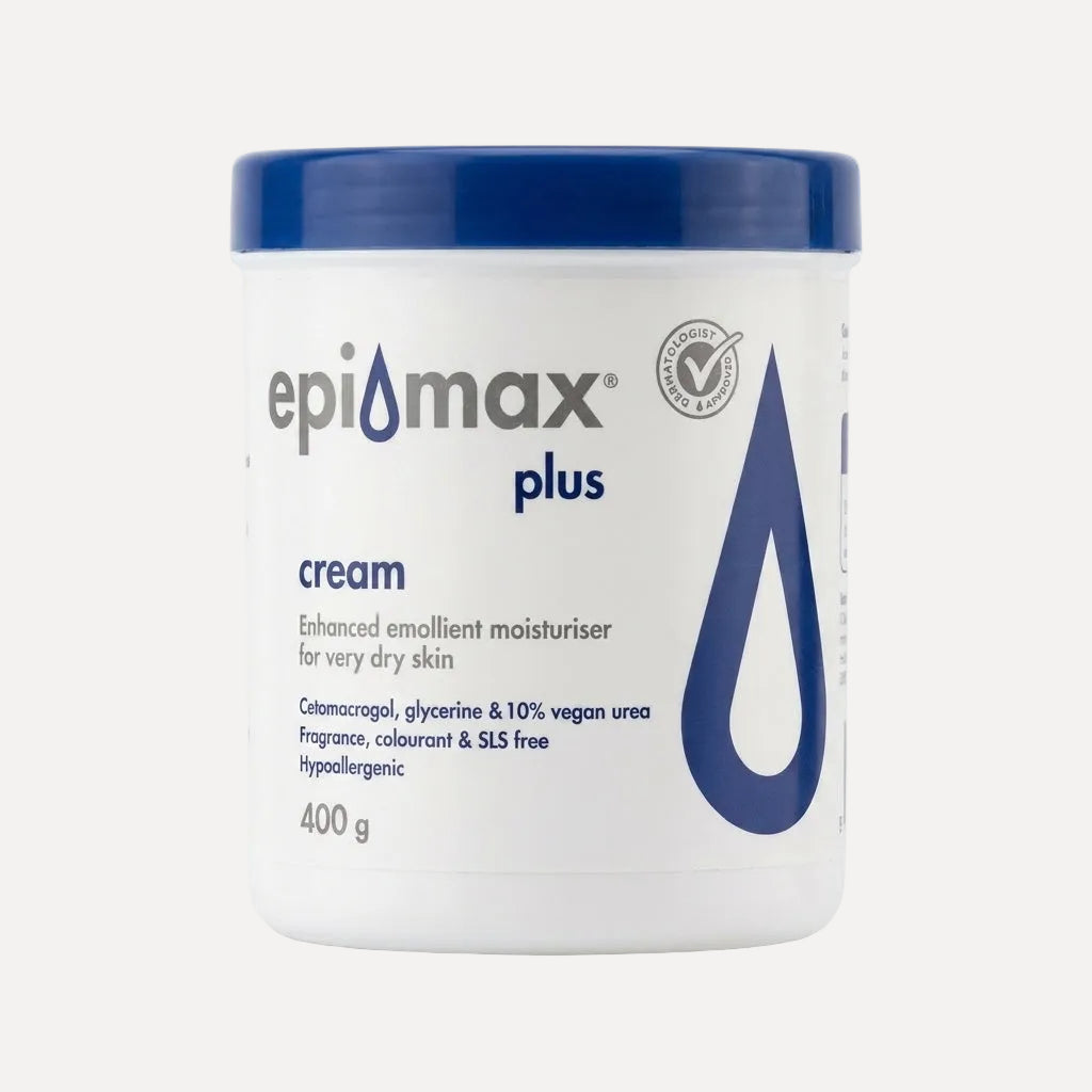 Epimax plus cream jar on a white background