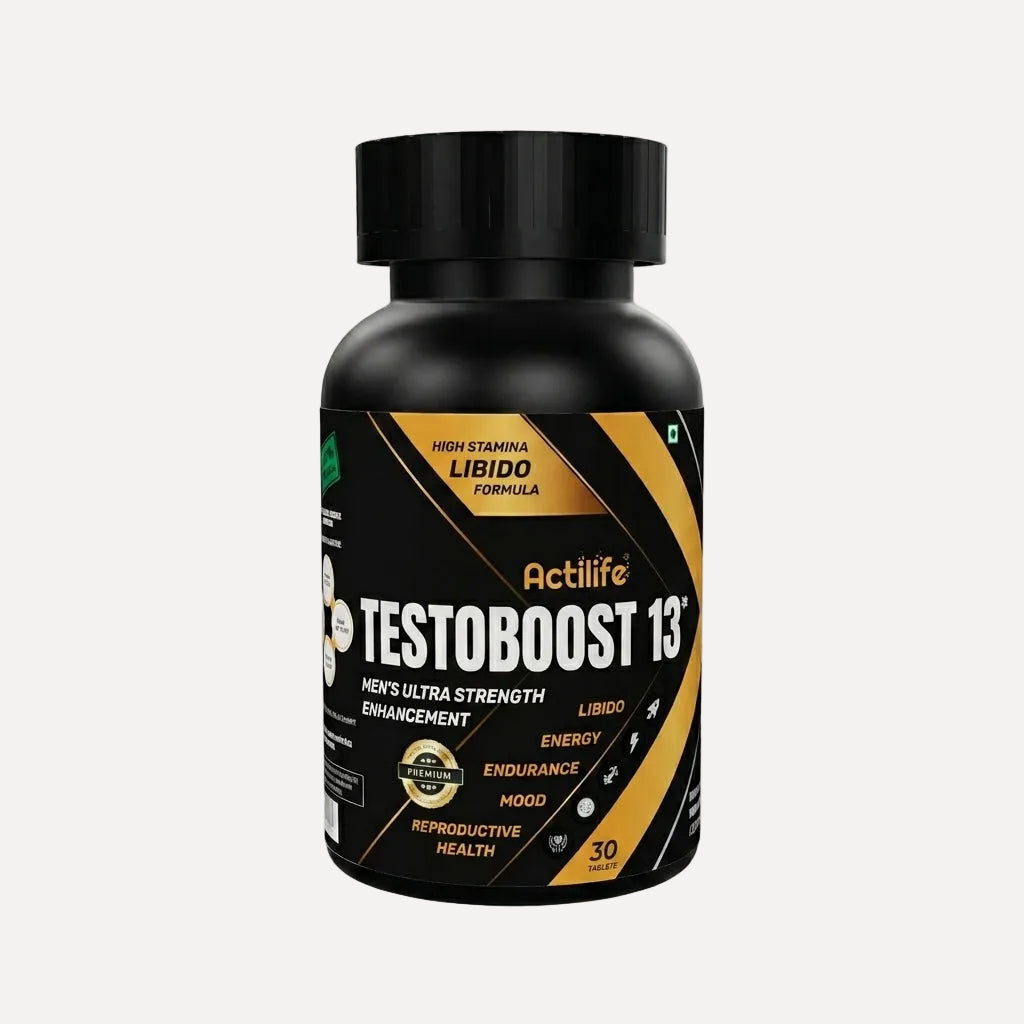 "Actilife Testoboost 13 Male Vitality Tablets – 30 tablets, herbal formula with Maca Root, Ashwagandha, Korean Ginseng, and L-Arginine to support stamina and energy"

