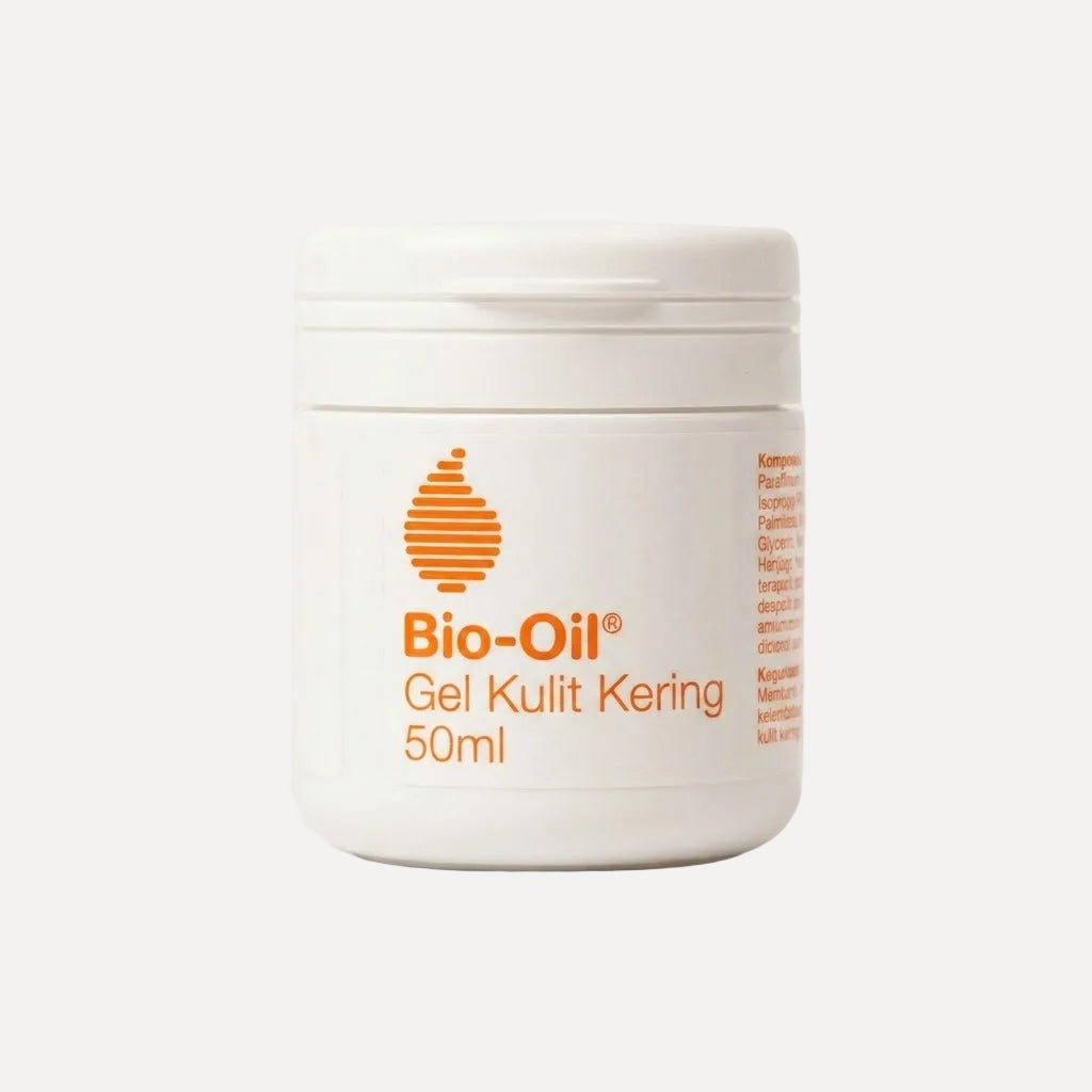 Bio-Oil Dry Skin Gel 50ml — white jar with orange Bio-Oil branding on a clean light background


