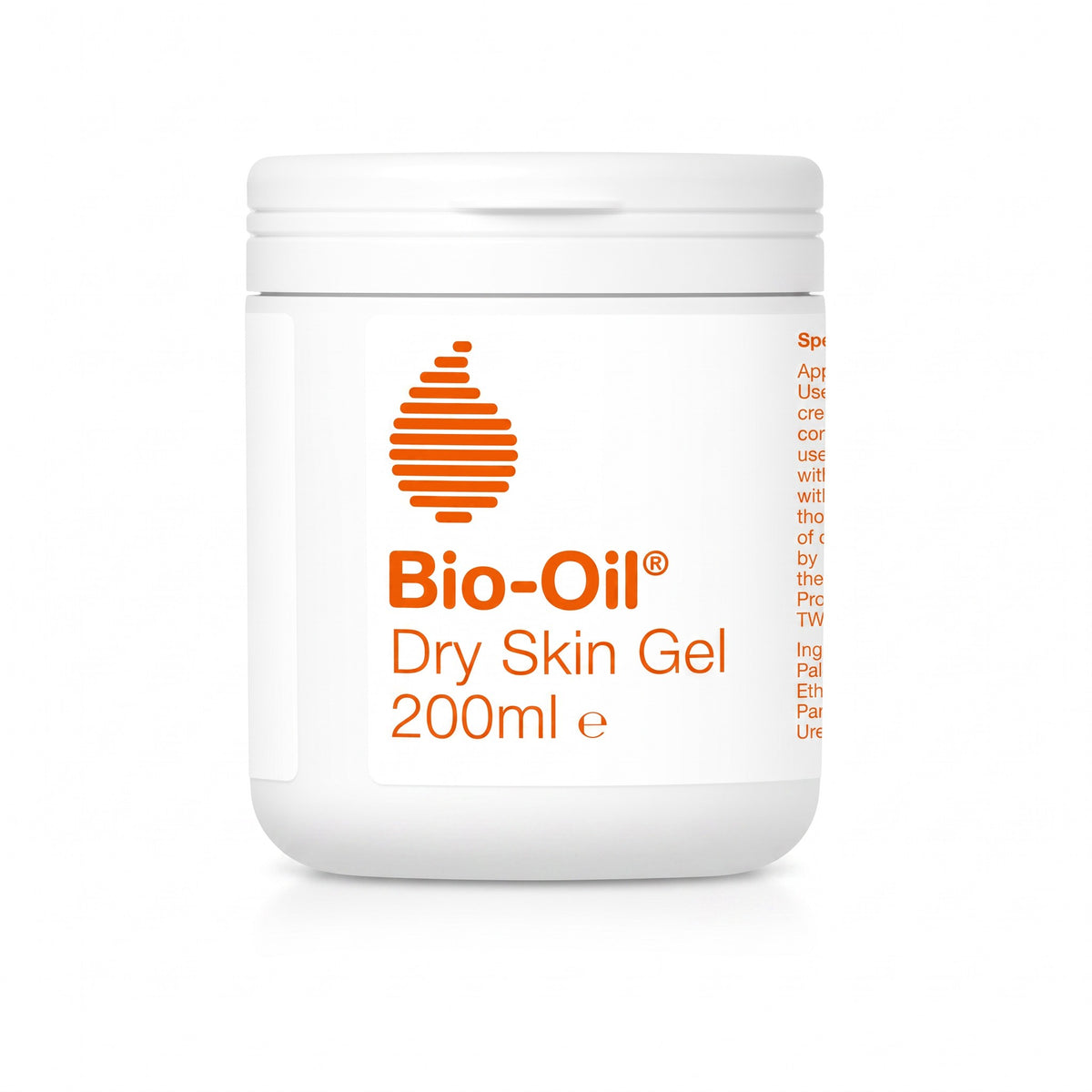 LYX Bio-Oil Dry Skin Gel 200ml in a white jar with orange branding for intense hydration and skincare