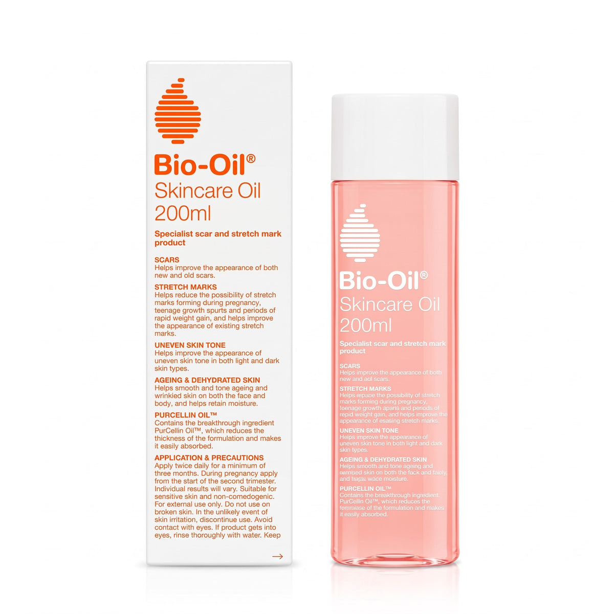 LYX Bio-Oil Skincare Oil 200ml bottle and packaging box for treating scars and stretch marks