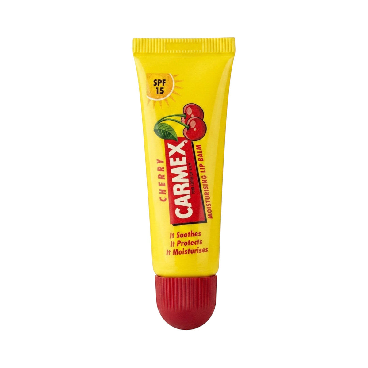 LYX Carmex cherry moisturising lip balm tube with SPF 15 for soothing dry and chapped lips