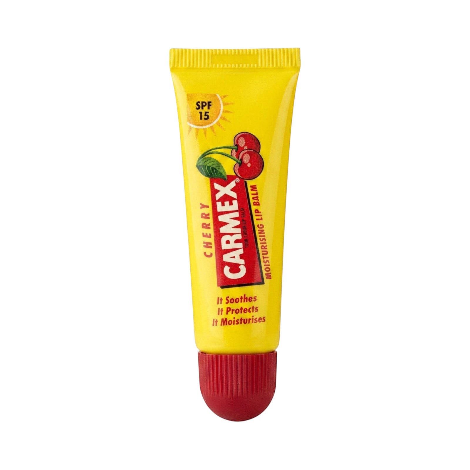LYX Carmex cherry moisturising lip balm tube with SPF 15 for soothing dry and chapped lips