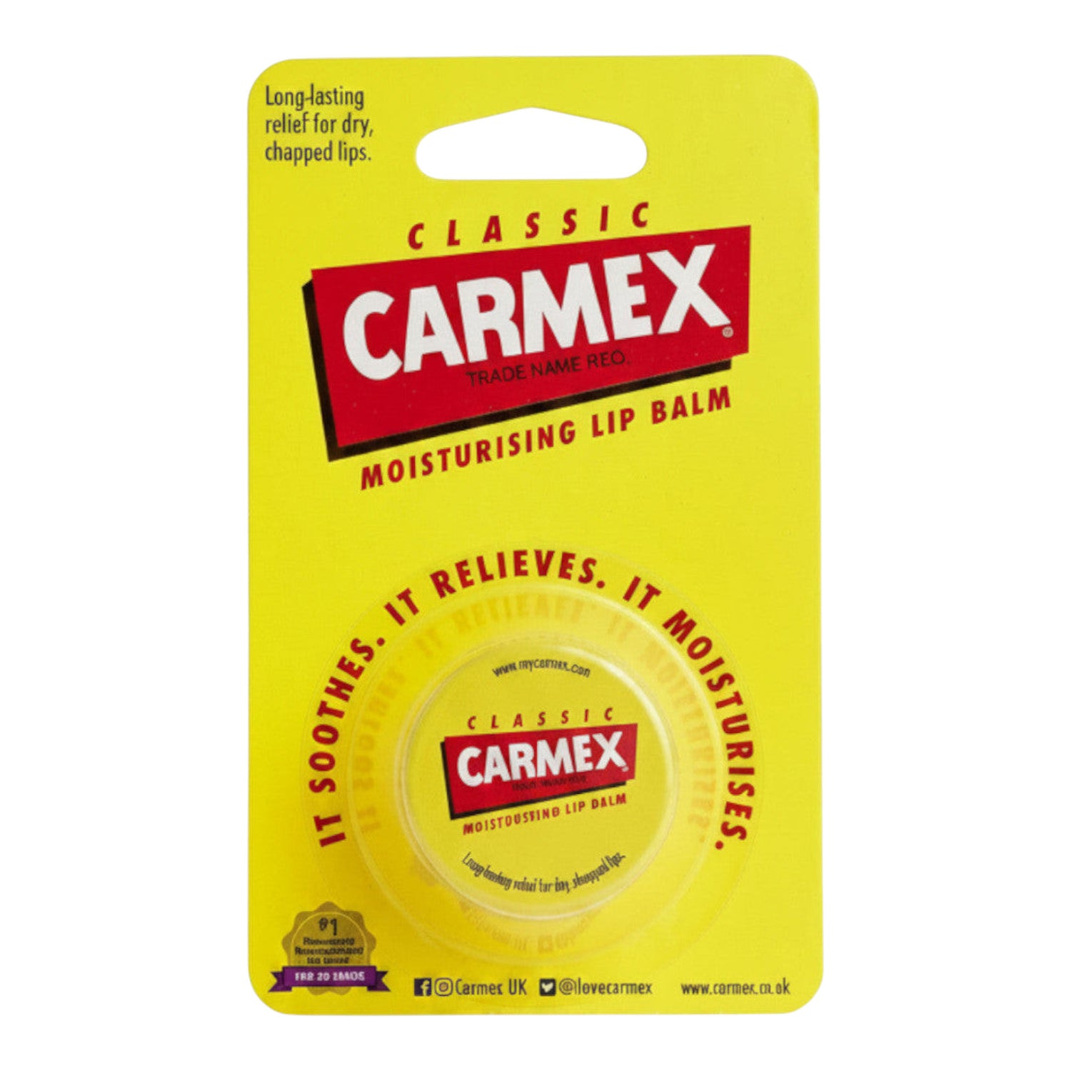 LYX Carmex Classic medicated lip balm in a 7.5g yellow pot, designed to soothe and moisturise dry, chapped lips.