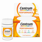 LYX Centrum Performance multivitamin tablets in a white bottle and orange box with 30 count packaging