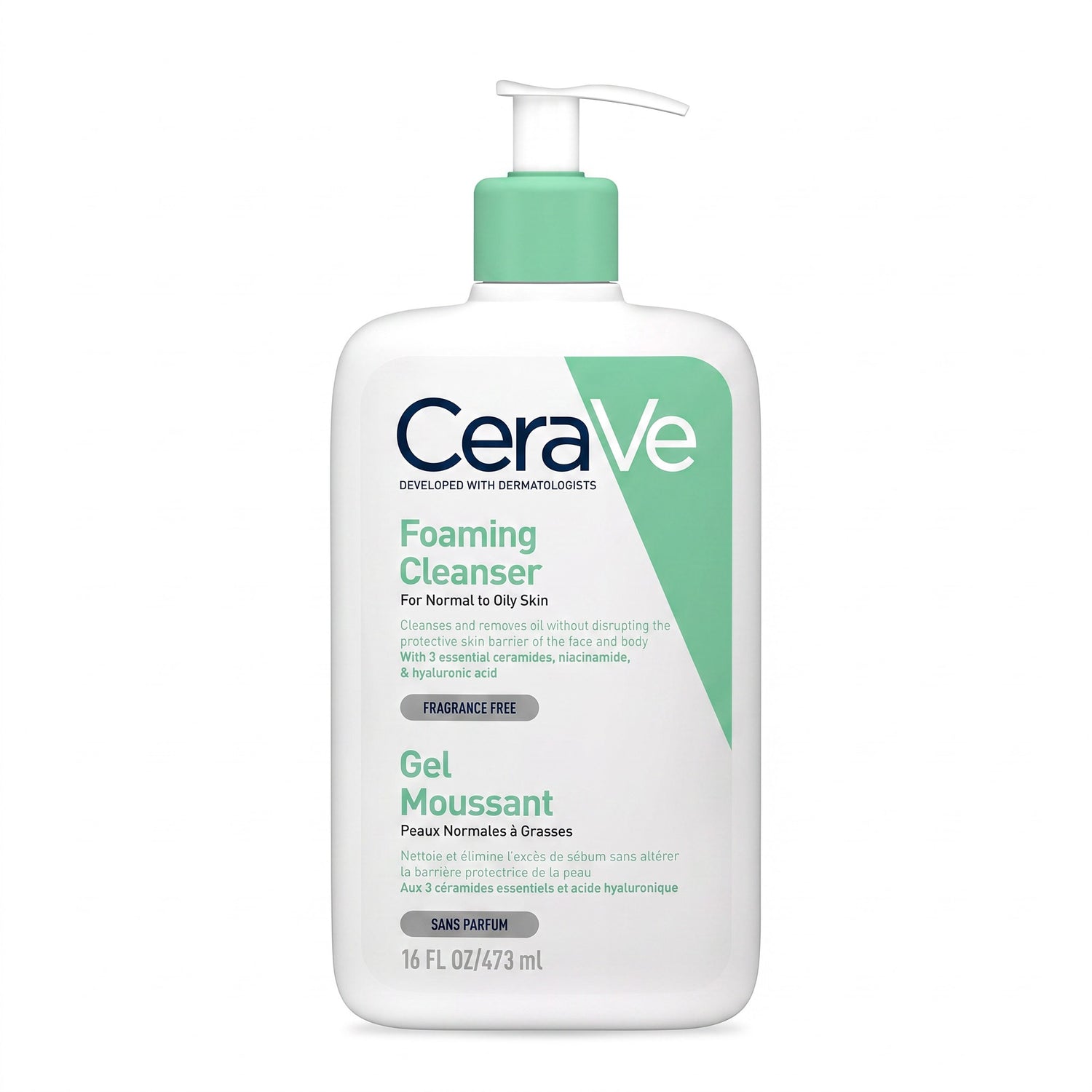 LYX CeraVe Foaming Cleanser 473ml bottle for normal to oily skin with ceramides, hyaluronic acid, and niacinamide.