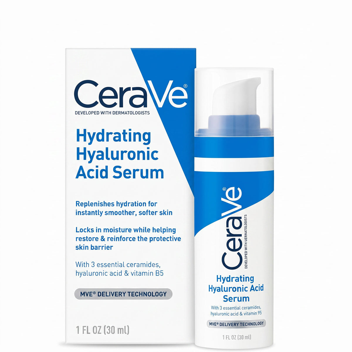 LYX CeraVe Hydrating Hyaluronic Acid Serum 30ml bottle and packaging box with blue and white branding
