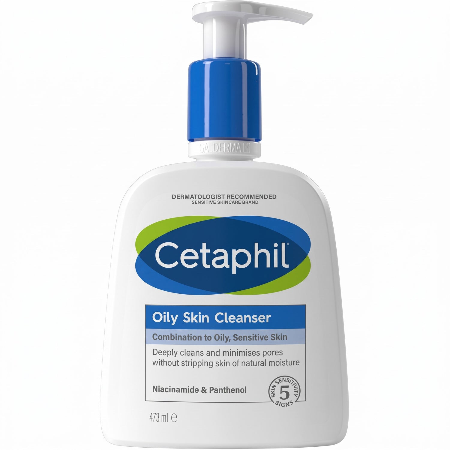 LYX Cetaphil Oily Skin Cleanser 473ml bottle with blue pump dispenser for sensitive and combination skin