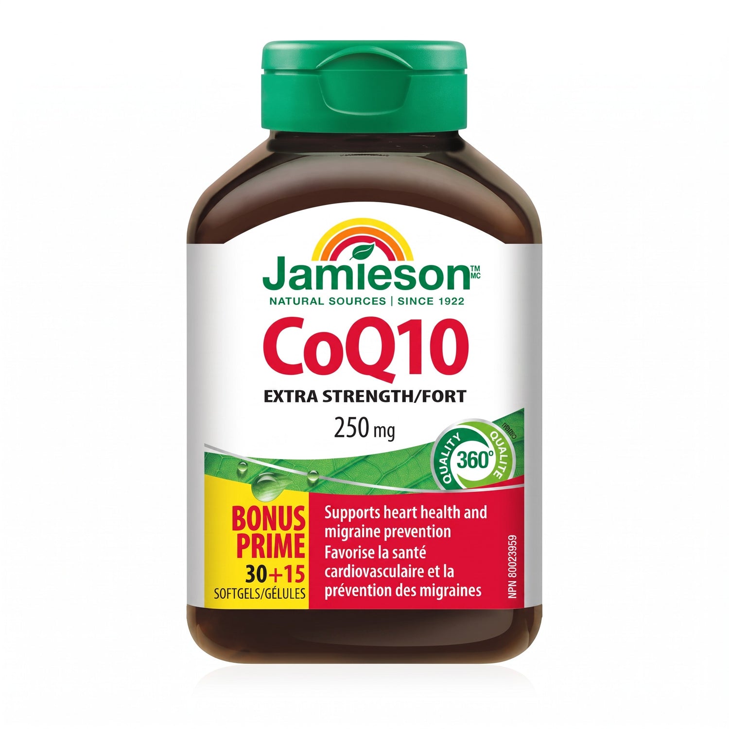 LYX Jamieson CoQ10 250mg extra strength soft gels bottle for heart health and migraine prevention