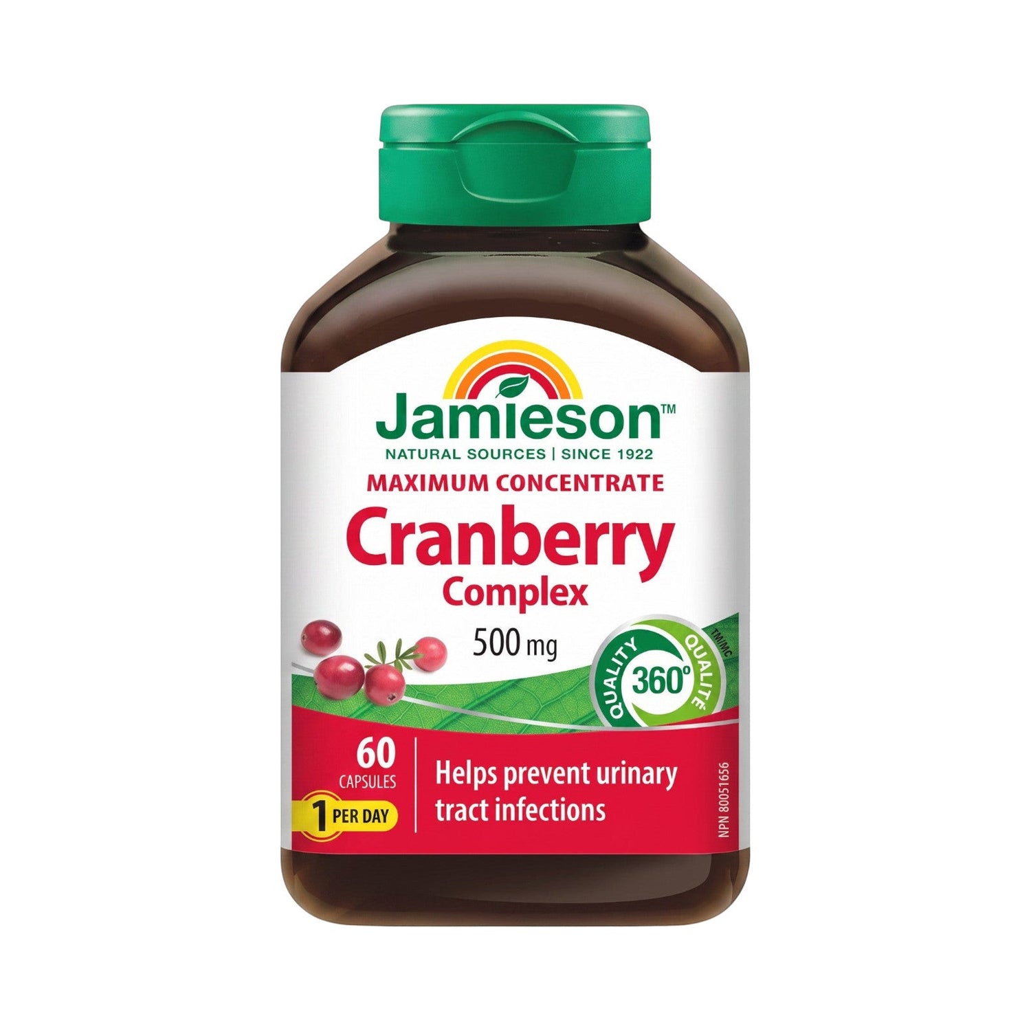 LYX Jamieson Cranberry Complex 500mg capsules bottle for urinary tract health support with cranberry and D-mannose.