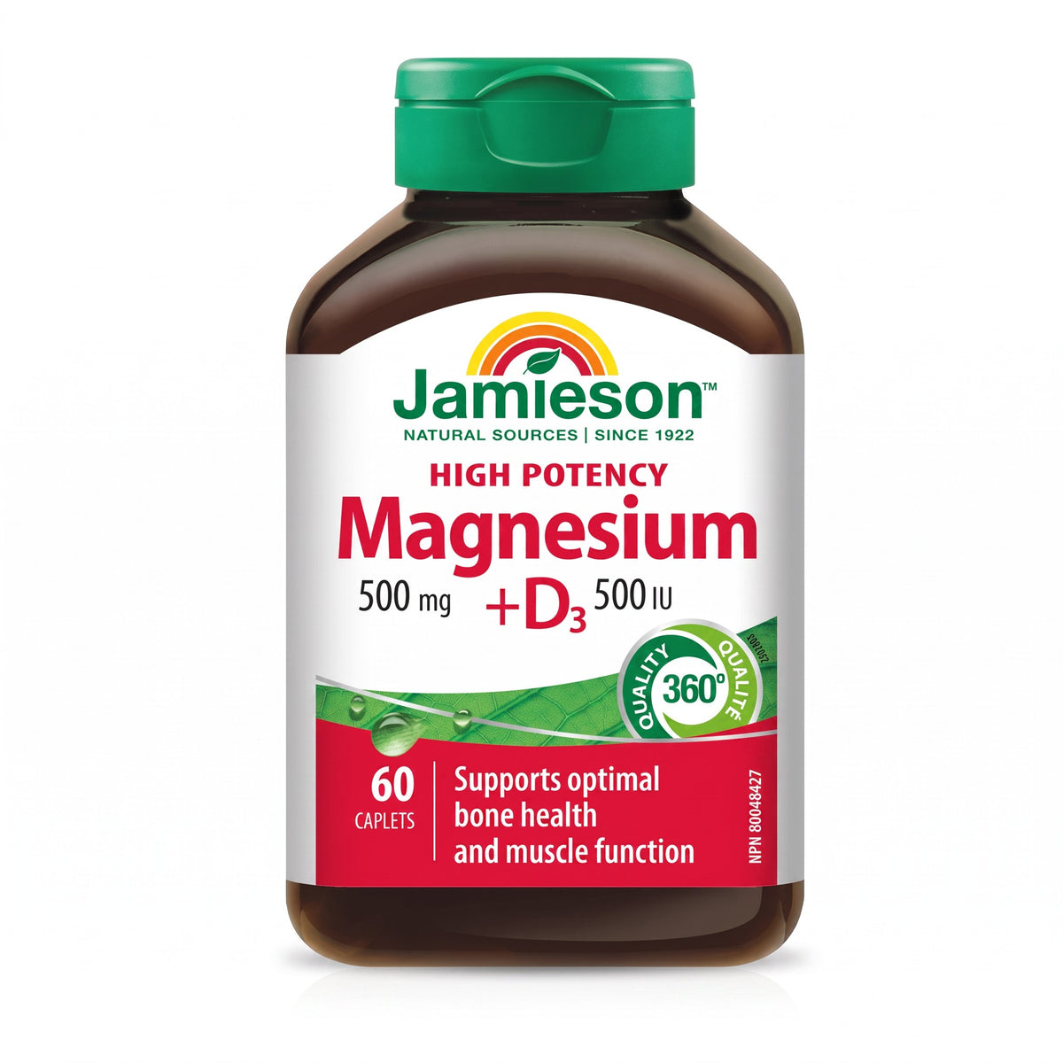 LYX Jamieson Magnesium 500mg and Vitamin D3 500 IU supplement bottle for bone health and muscle function