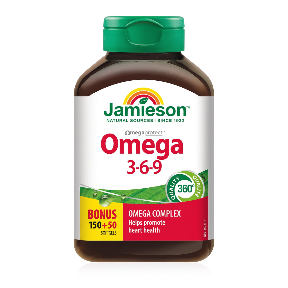 LYX Jamieson Omega 3-6-9 1200mg softgels bottle containing 200 heart health supplement capsules
