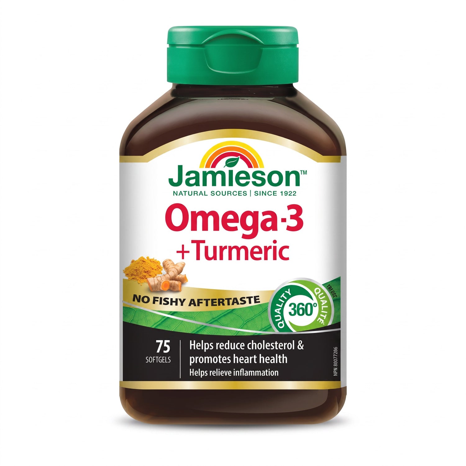 LYX Jamieson Omega 3 and Turmeric softgel supplement bottle for heart health and inflammation relief
