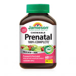 LYX Jamieson Prenatal Chewable tablets in a brown bottle with a green cap, cranberry apple flavor, 60 count.