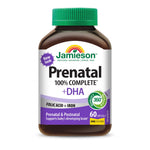 LYX Jamieson Prenatal 100% complete plus DHA softgels bottle with green cap and purple label