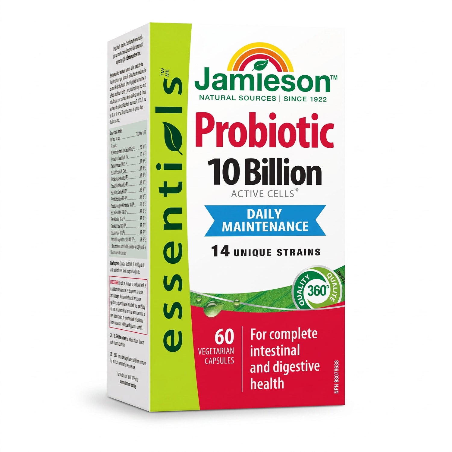 LYX Jamieson Probiotic 10 Billion daily maintenance supplement box with 60 vegetarian capsules for digestive health.