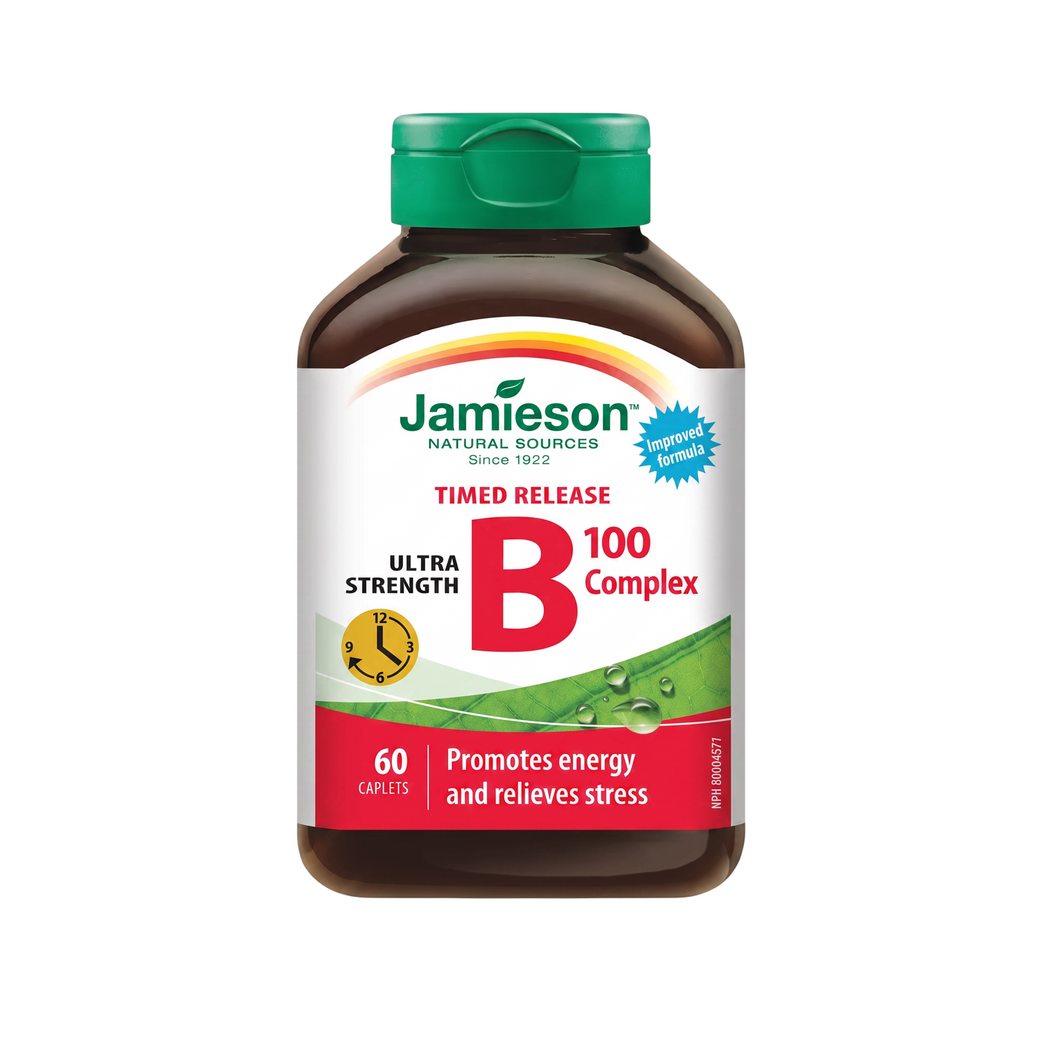 LYX Jamieson Vitamin B Complex 100mg timed-release caplets bottle for energy metabolism and stress support.