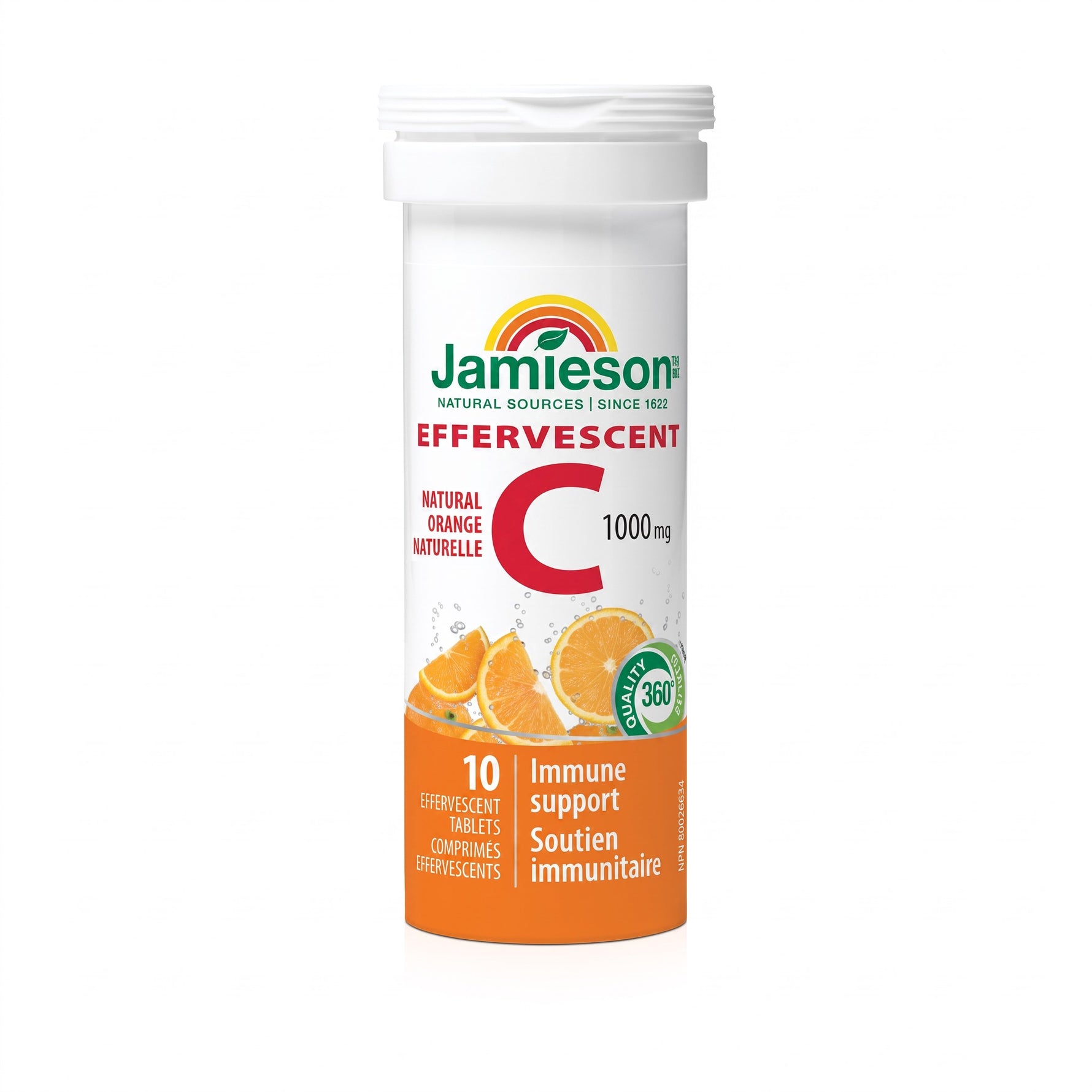 LYX Jamieson 1000mg Vitamin C orange flavored effervescent tablets in a white tube for immune support