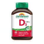 LYX Jamieson Vitamin D3 1000 IU supplement bottle with 100 tablets for immune and bone health support