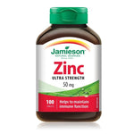 LYX Jamieson Zinc 50mg ultra strength tablets in a brown bottle with a green cap for immune support