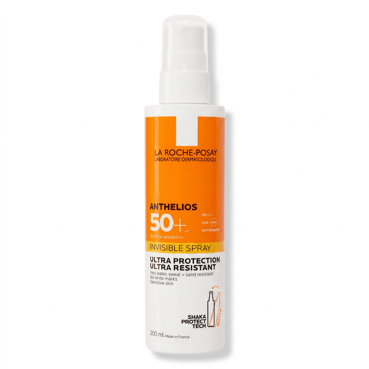 LYX La Roche-Posay Anthelios Invisible Spray SPF50+ sunscreen bottle with white and orange label