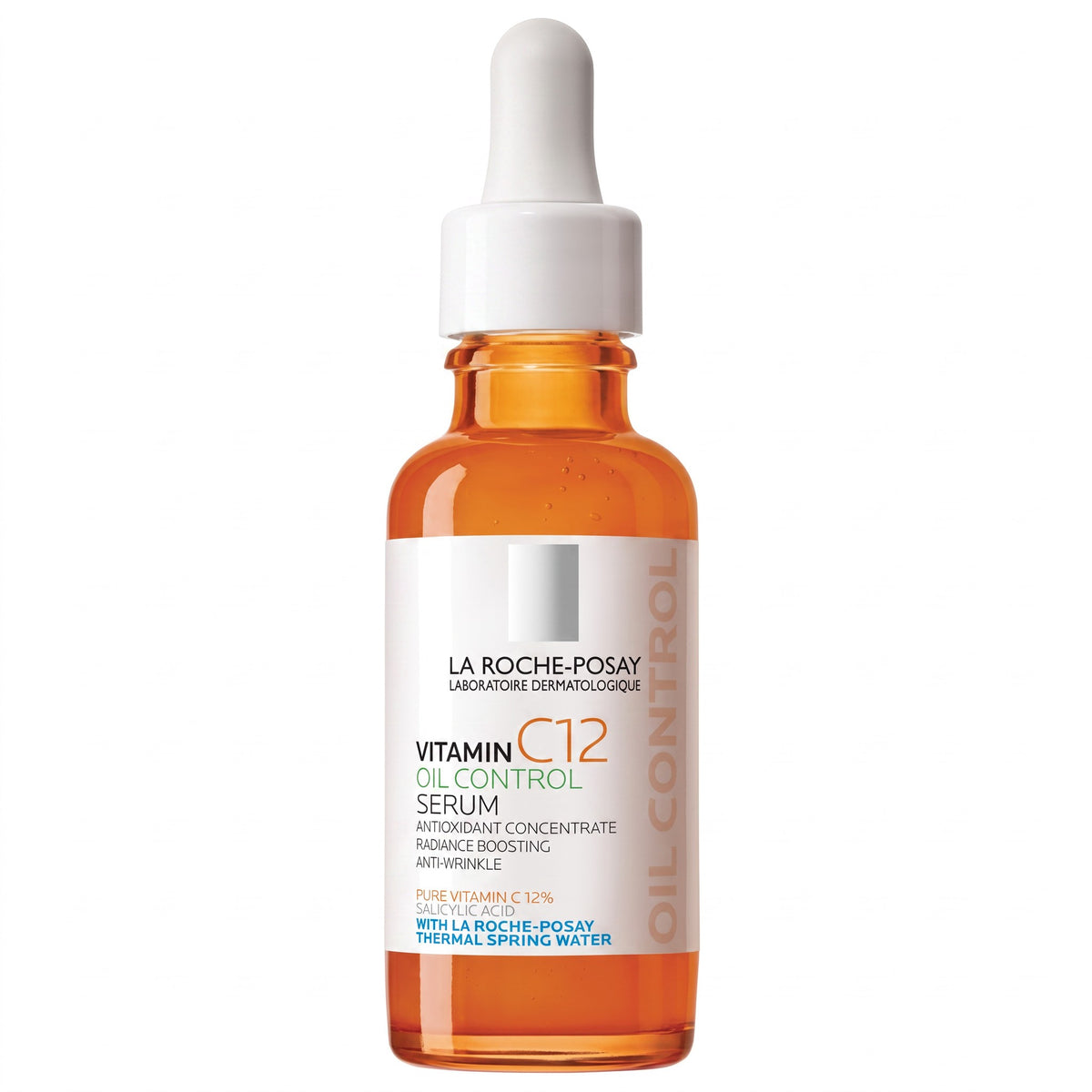 LYX La Roche-Posay Pure Vitamin C12 Oil Control serum in an amber glass dropper bottle for anti-wrinkle skincare.